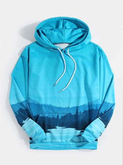 Sudaderas Con Capucha Con Cordón De Bolsillo De Canguro Con Gráficos De Paisaje Para Hombre