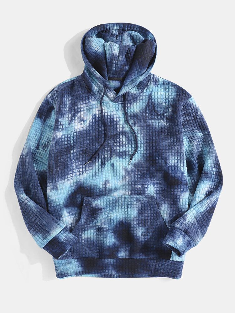 Sudaderas Con Capucha Con Cordón De Bolsillo De Canguro De Manga Larga Jacquard Tie-dye Para Hombres