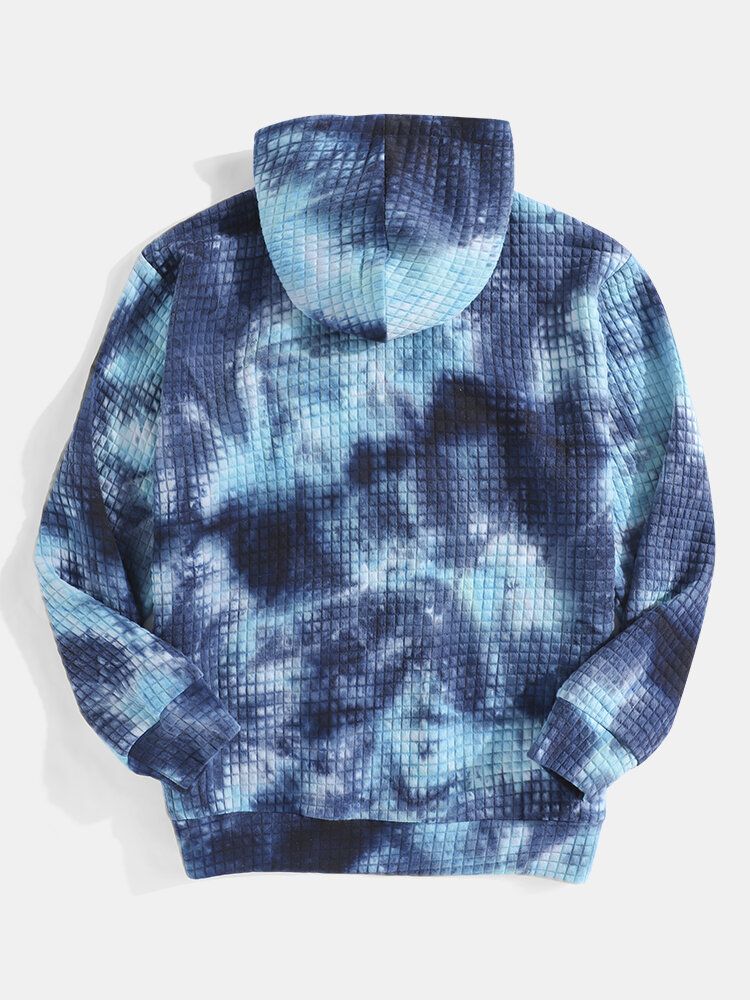 Sudaderas Con Capucha Con Cordón De Bolsillo De Canguro De Manga Larga Jacquard Tie-dye Para Hombres