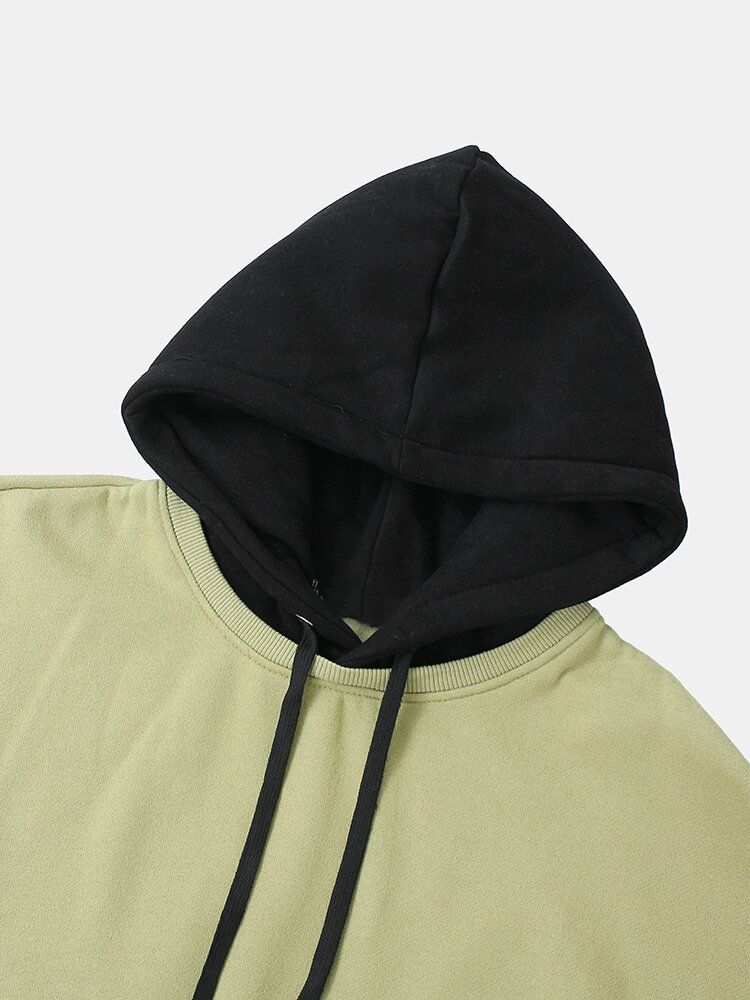 Sudaderas Con Capucha Con Cordón De Bolsillo De Canguro De Patchwork De Color Sólido Para Hombre