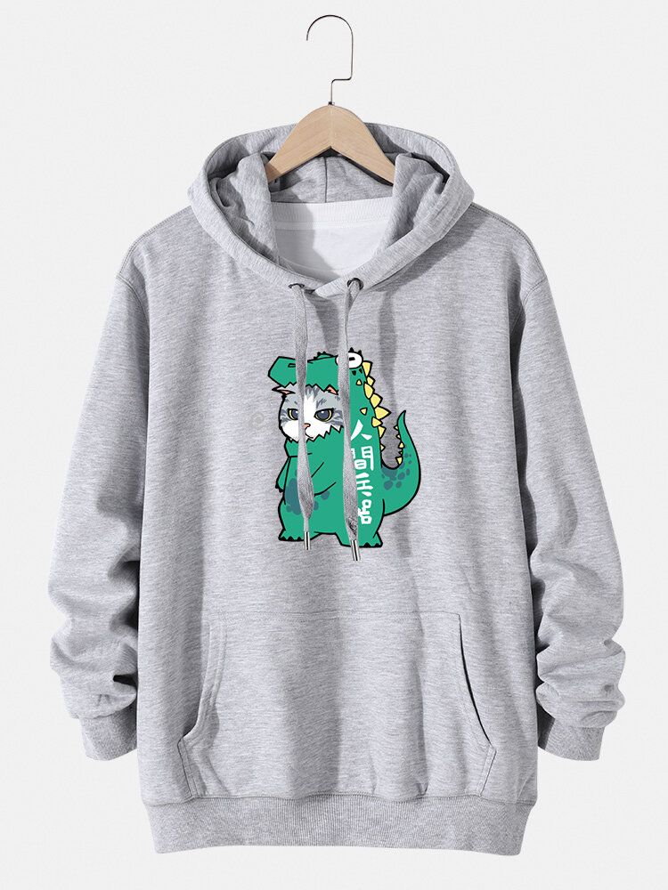 Sudaderas Con Capucha Con Cordón De Bolsillo Con Estampado De Dinosaurio Y Gato De Dibujos Animados Para Hombre