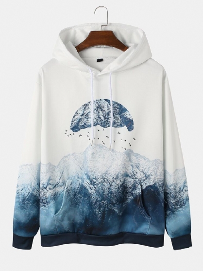 Sudaderas Con Capucha Con Cordón De Bolsillo Con Estampado De Paisaje De Montaña De Diseño Para Hombre