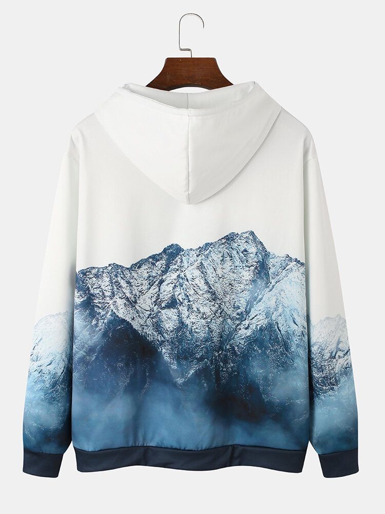 Sudaderas Con Capucha Con Cordón De Bolsillo Con Estampado De Paisaje De Montaña De Diseño Para Hombre