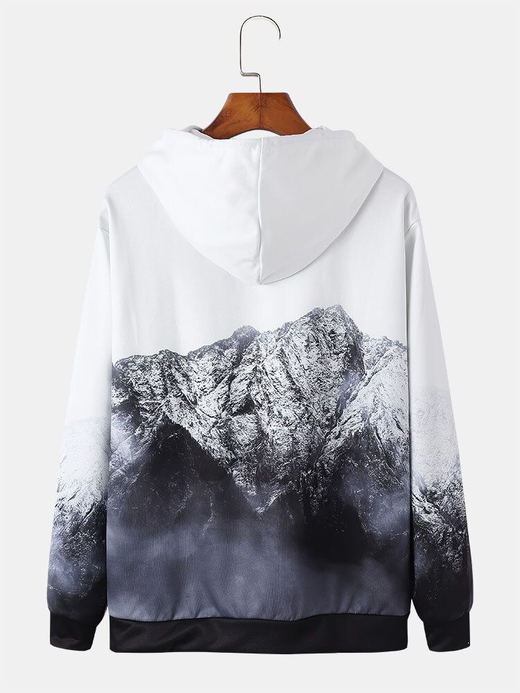 Sudaderas Con Capucha Con Cordón De Bolsillo Con Estampado De Paisaje De Montaña De Diseño Para Hombre