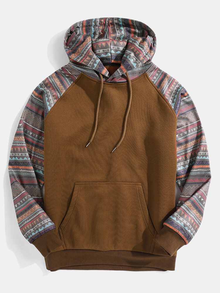 Sudaderas Con Capucha Con Cordón De Bolsillo Con Bolsillo Y Manga Raglán Con Estampado Vintage Para Hombre