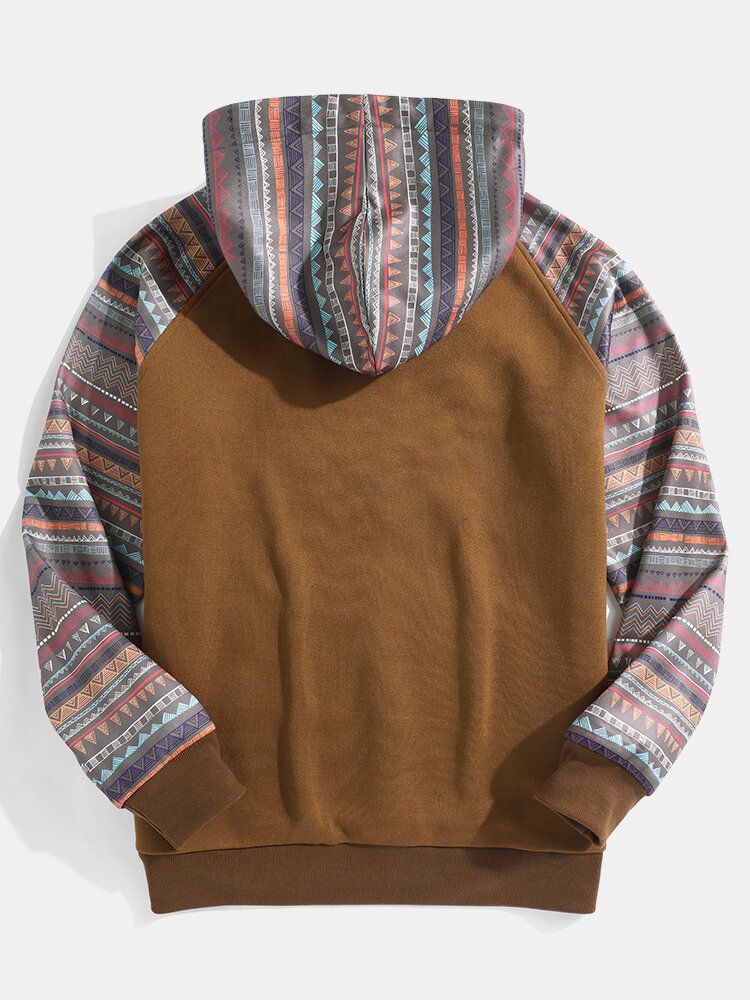 Sudaderas Con Capucha Con Cordón De Bolsillo Con Bolsillo Y Manga Raglán Con Estampado Vintage Para Hombre