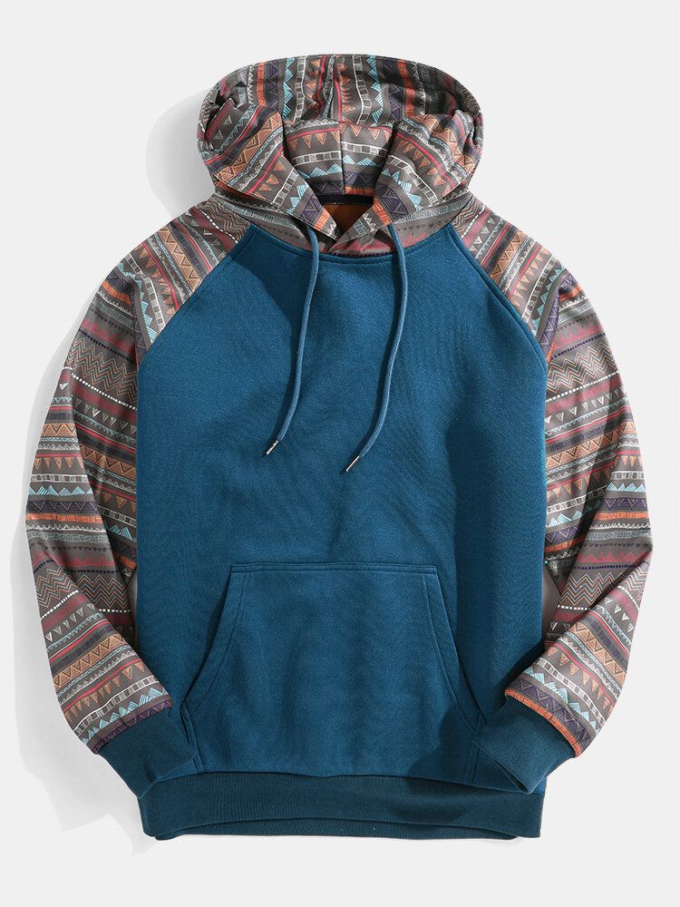 Sudaderas Con Capucha Con Cordón De Bolsillo Con Bolsillo Y Manga Raglán Con Estampado Vintage Para Hombre