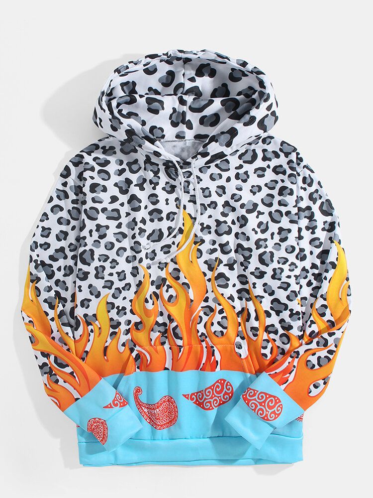 Sudaderas Con Capucha Con Cordón De Diseño De Bolsillo De Canguro Con Estampado De Leopardo Para Hombre