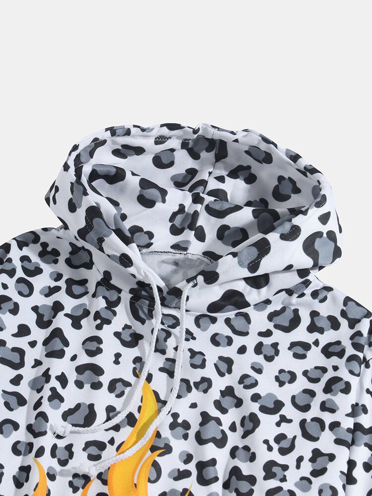 Sudaderas Con Capucha Con Cordón De Diseño De Bolsillo De Canguro Con Estampado De Leopardo Para Hombre