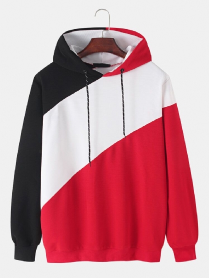 Sudaderas Con Capucha Con Cordón De Diseño De Manga Larga En Color En Contraste Para Hombre