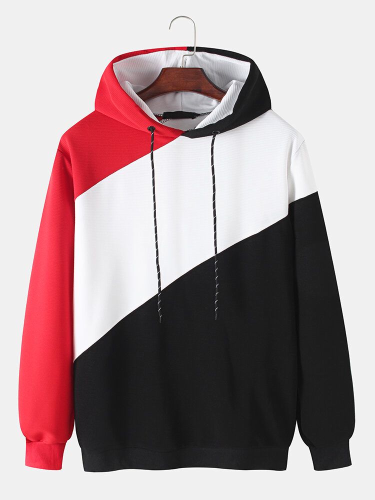 Sudaderas Con Capucha Con Cordón De Diseño De Manga Larga En Color En Contraste Para Hombre