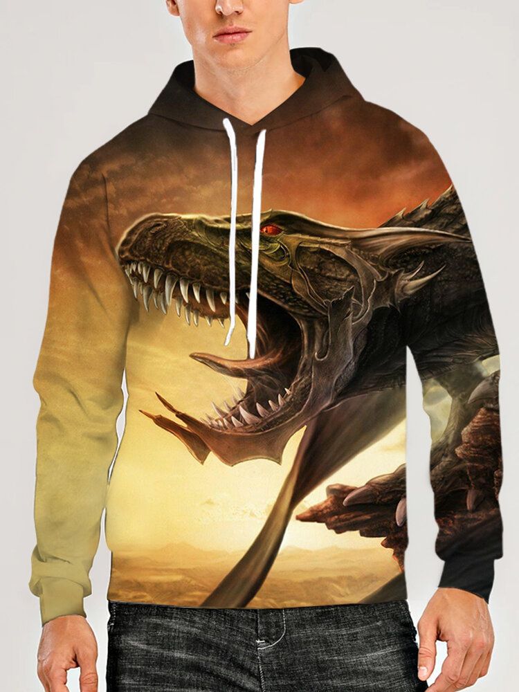 Sudaderas Con Capucha Con Cordón De Diseño De Manga Larga Con Estampado De Monstruo 3d Para Hombre