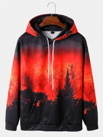 Sudaderas Con Capucha Con Cordón Con Estampado De Bosque De Ombre Para Hombre