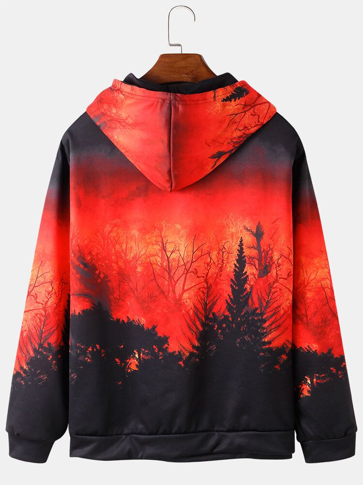 Sudaderas Con Capucha Con Cordón Con Estampado De Bosque De Ombre Para Hombre