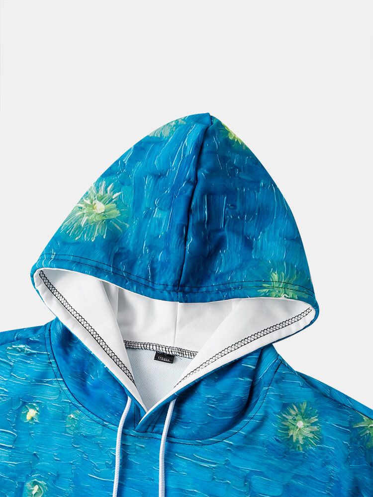 Sudaderas Con Capucha Con Cordón Estampado De Pintura De Paisaje Para Hombre