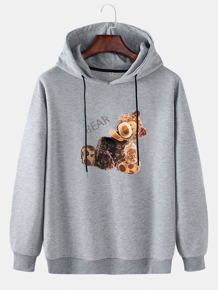 Sudaderas Con Capucha Con Cordón De Hombro Con Estampado Gráfico De Oso De Dibujos Animados Para Hombre