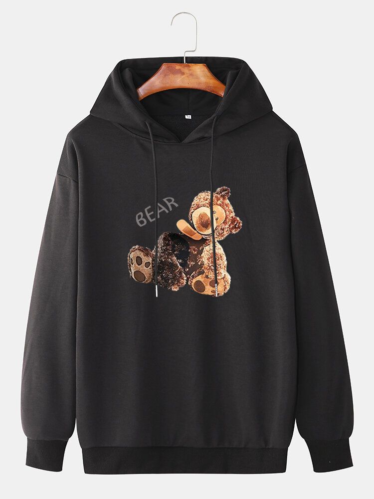 Sudaderas Con Capucha Con Cordón De Hombro Con Estampado Gráfico De Oso De Dibujos Animados Para Hombre