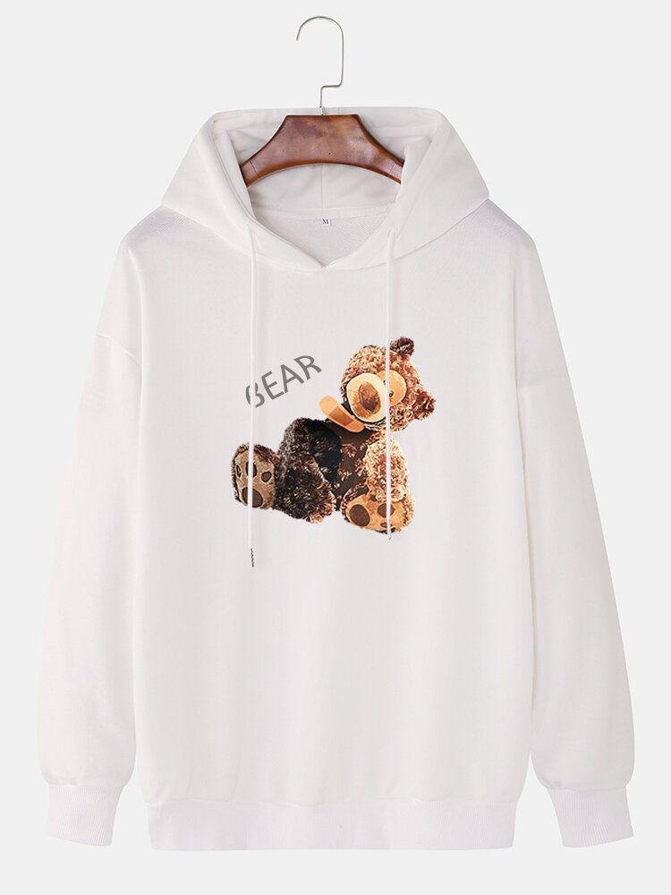 Sudaderas Con Capucha Con Cordón De Hombro Con Estampado Gráfico De Oso De Dibujos Animados Para Hombre