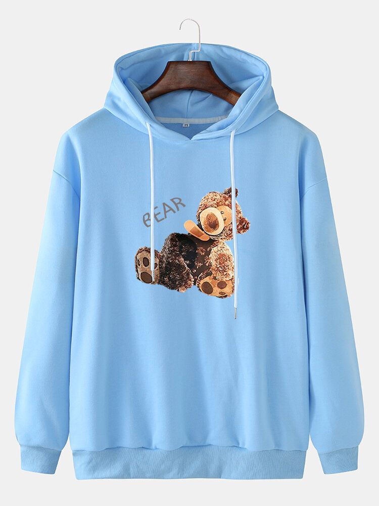 Sudaderas Con Capucha Con Cordón De Hombro Con Estampado Gráfico De Oso De Dibujos Animados Para Hombre