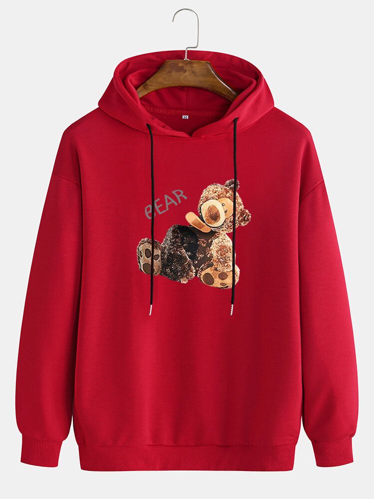 Sudaderas Con Capucha Con Cordón De Hombro Con Estampado Gráfico De Oso De Dibujos Animados Para Hombre