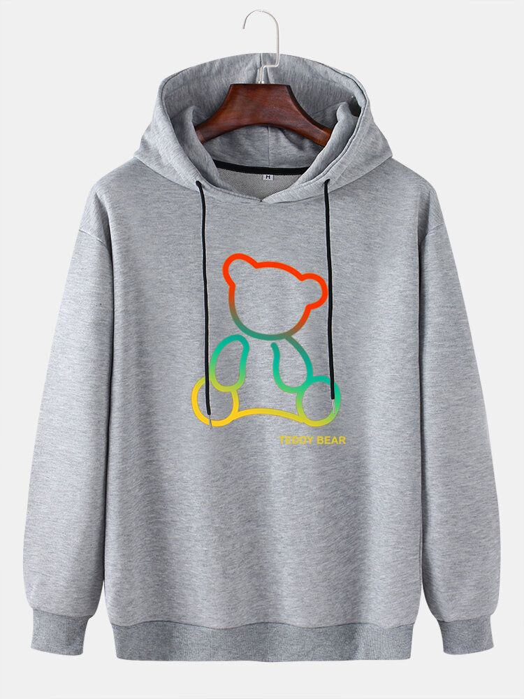 Sudaderas Con Capucha Con Cordón De Hombro Con Estampado De Oso Colorido Para Hombre