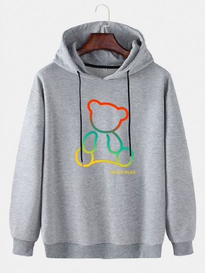 Sudaderas Con Capucha Con Cordón De Hombro Con Estampado De Oso Colorido Para Hombre