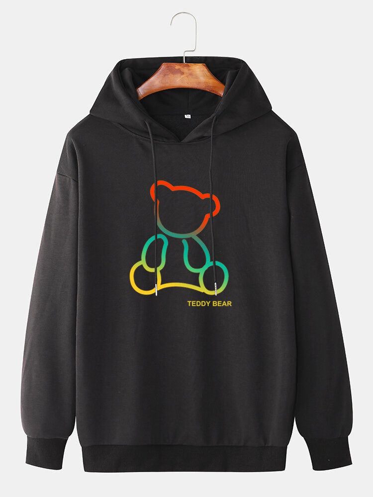 Sudaderas Con Capucha Con Cordón De Hombro Con Estampado De Oso Colorido Para Hombre