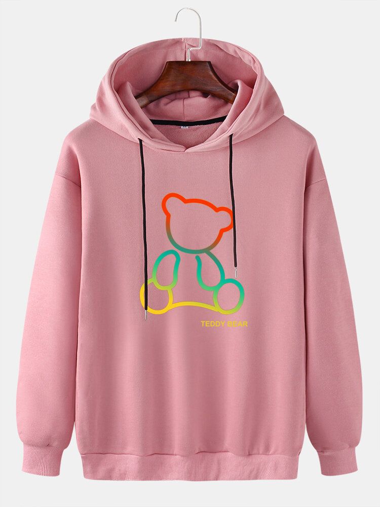 Sudaderas Con Capucha Con Cordón De Hombro Con Estampado De Oso Colorido Para Hombre