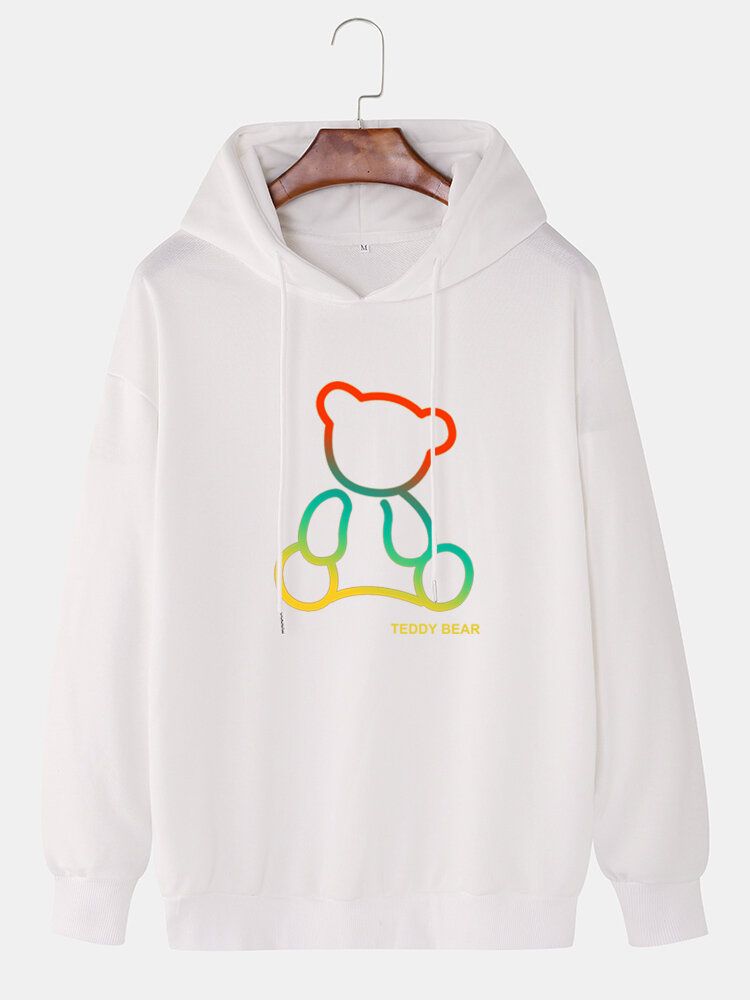 Sudaderas Con Capucha Con Cordón De Hombro Con Estampado De Oso Colorido Para Hombre