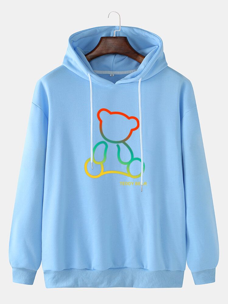 Sudaderas Con Capucha Con Cordón De Hombro Con Estampado De Oso Colorido Para Hombre