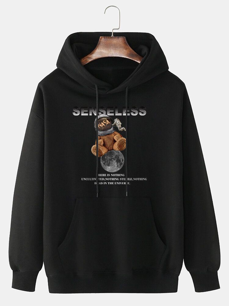 Sudaderas Con Capucha Con Cordón Informal 100% Algodón Con Estampado De Astronauta De Oso De Dibujos Animados Para Hombre