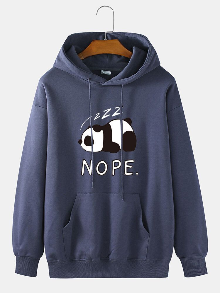 Sudaderas Con Capucha Con Cordón Informal De Algodón Con Hombros Caídos Y Estampado De Letras Panda Para Hombre