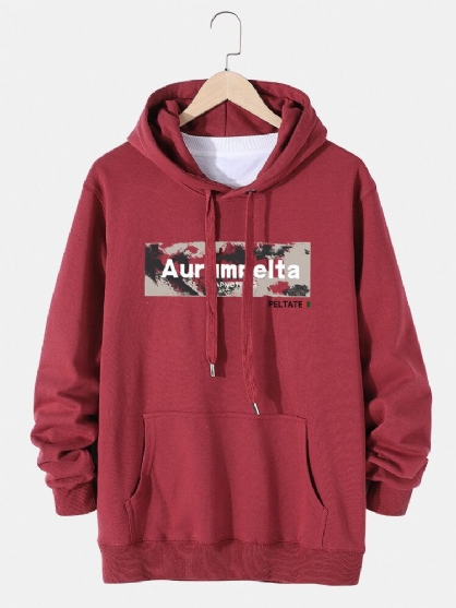 Sudaderas Con Capucha Con Cordón Informal De Bolsillo De Canguro De Algodón Con Estampado Gráfico De Letras Para Hombre