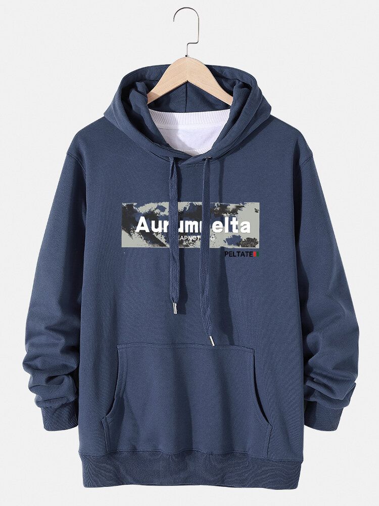 Sudaderas Con Capucha Con Cordón Informal De Bolsillo De Canguro De Algodón Con Estampado Gráfico De Letras Para Hombre