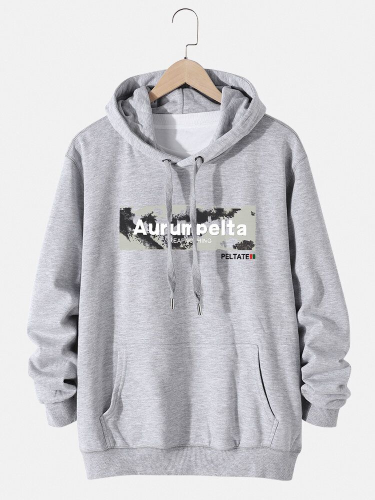 Sudaderas Con Capucha Con Cordón Informal De Bolsillo De Canguro De Algodón Con Estampado Gráfico De Letras Para Hombre