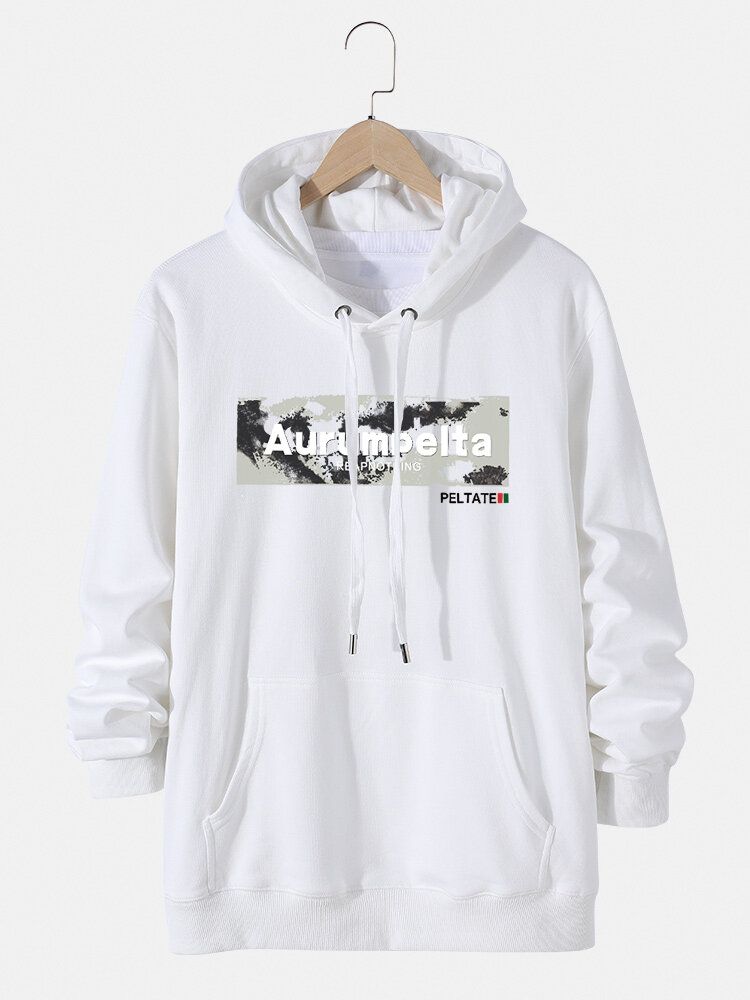 Sudaderas Con Capucha Con Cordón Informal De Bolsillo De Canguro De Algodón Con Estampado Gráfico De Letras Para Hombre