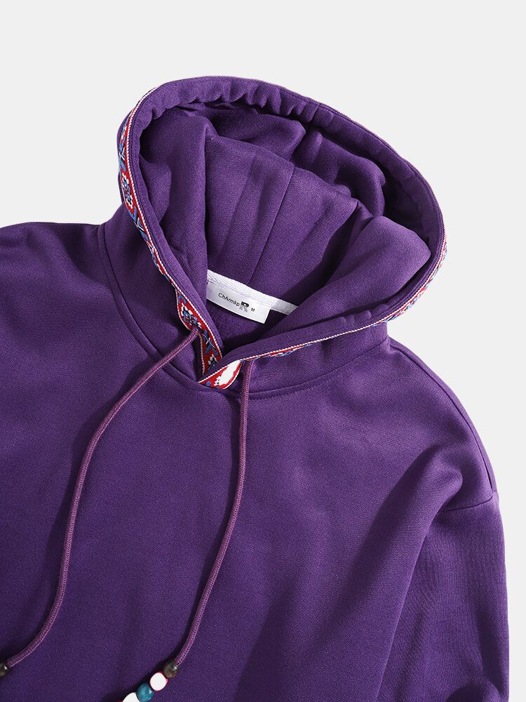 Sudaderas Con Capucha Con Cordón Informal De Bolsillo De Canguro Con Cinta De Patrón Étnico Para Hombre