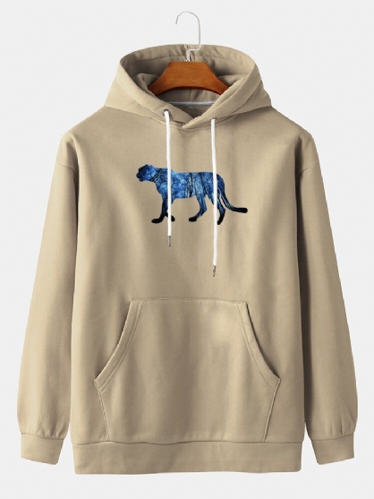 Sudaderas Con Capucha Con Cordón Informal Con Bolsillo De Canguro Con Hombros Caídos Y Estampado Animal Para Hombre