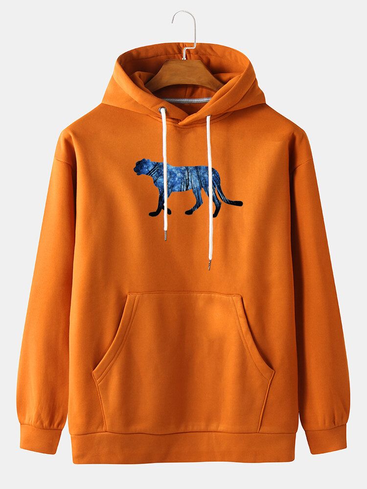 Sudaderas Con Capucha Con Cordón Informal Con Bolsillo De Canguro Con Hombros Caídos Y Estampado Animal Para Hombre