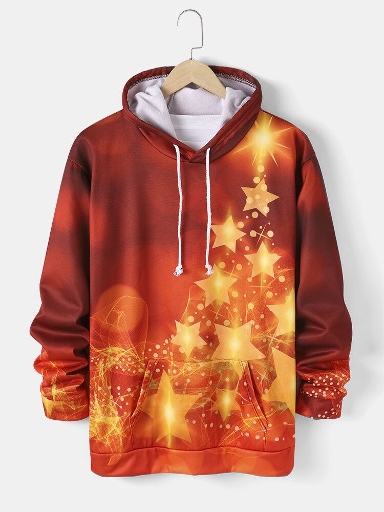 Sudaderas Con Capucha Con Cordón Informal De Bolsillo Con Estampado 3d De Estrellas Navideñas Para Hombre