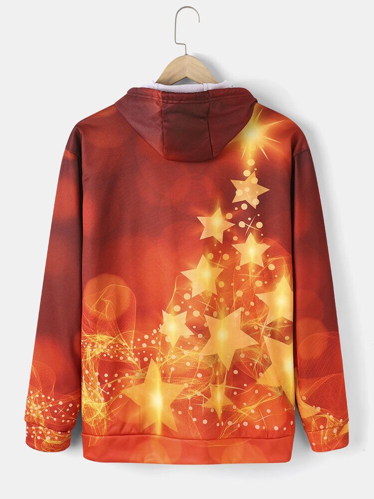 Sudaderas Con Capucha Con Cordón Informal De Bolsillo Con Estampado 3d De Estrellas Navideñas Para Hombre