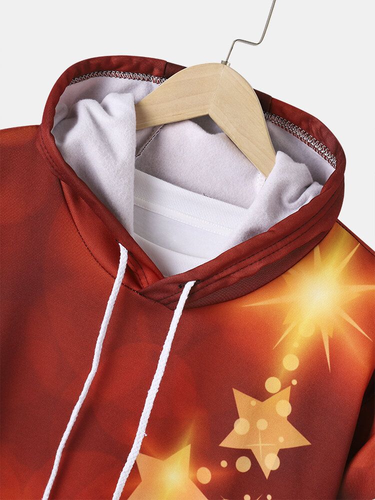 Sudaderas Con Capucha Con Cordón Informal De Bolsillo Con Estampado 3d De Estrellas Navideñas Para Hombre