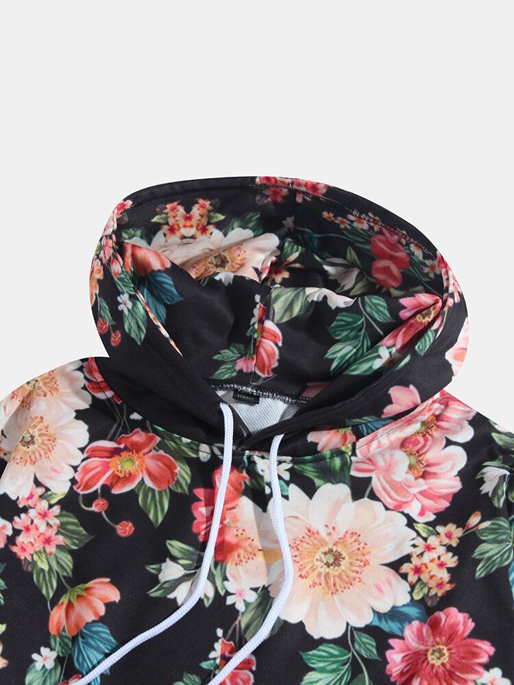 Sudaderas Con Capucha Con Cordón Informal De Bolsillo Con Estampado Floral En Toda La Prenda Para Hombre