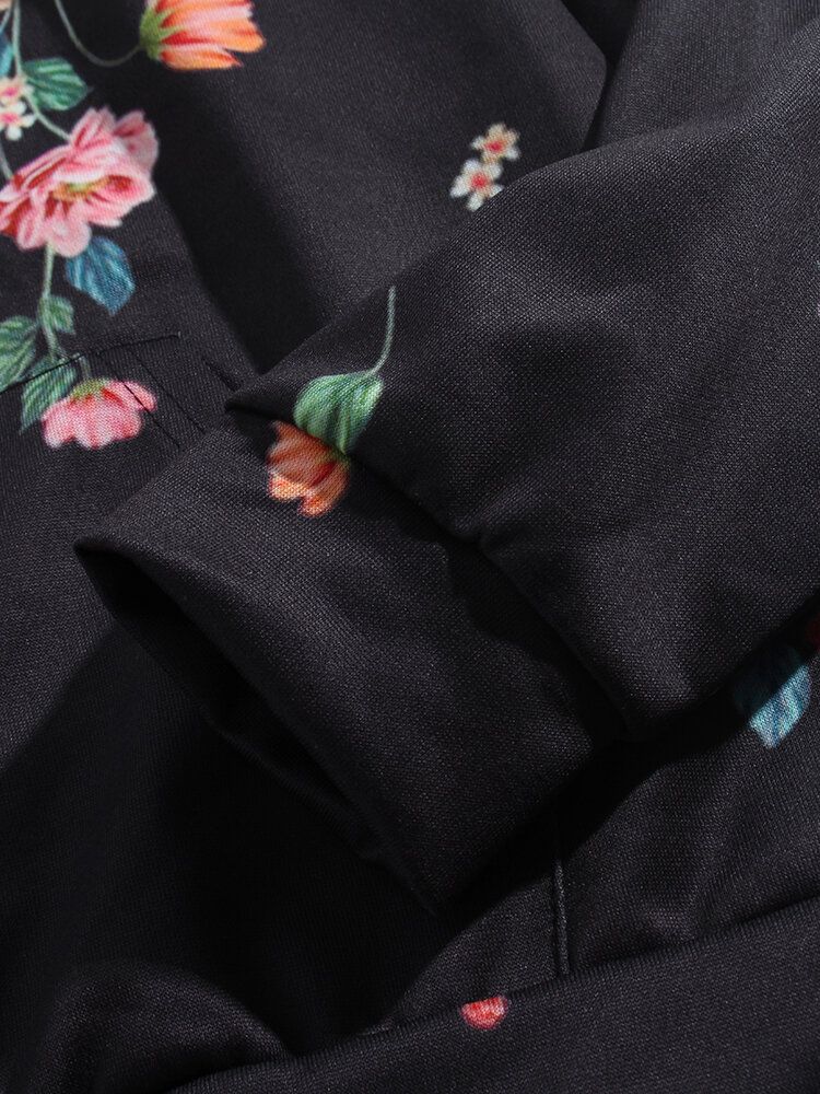 Sudaderas Con Capucha Con Cordón Informal De Bolsillo Con Estampado Floral En Toda La Prenda Para Hombre