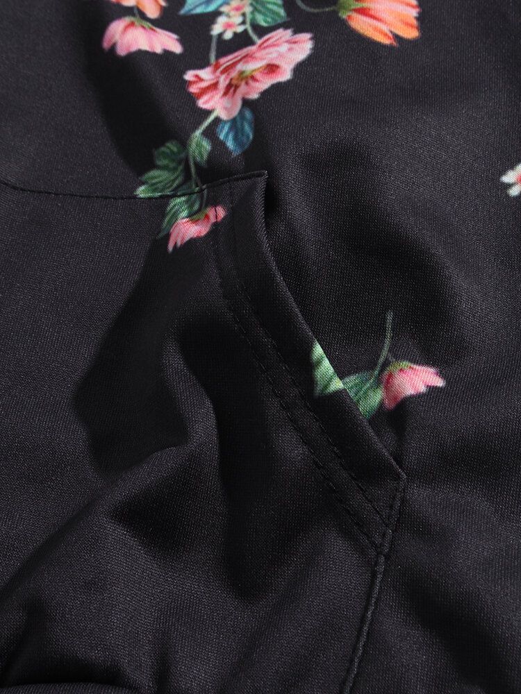 Sudaderas Con Capucha Con Cordón Informal De Bolsillo Con Estampado Floral En Toda La Prenda Para Hombre