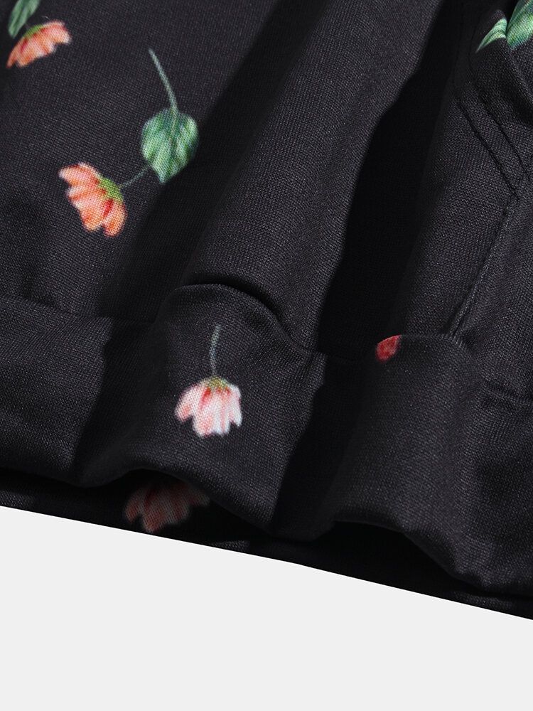 Sudaderas Con Capucha Con Cordón Informal De Bolsillo Con Estampado Floral En Toda La Prenda Para Hombre