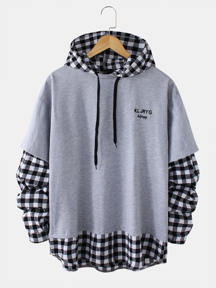 Sudaderas Con Capucha Con Cordón Informal De Dos Piezas Con Estampado De Letras A Cuadros De Algodón Para Hombre