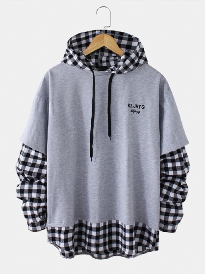 Sudaderas Con Capucha Con Cordón Informal De Dos Piezas Con Estampado De Letras A Cuadros De Algodón Para Hombre