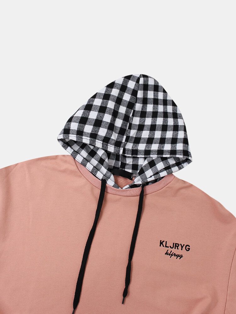 Sudaderas Con Capucha Con Cordón Informal De Dos Piezas Con Estampado De Letras A Cuadros De Algodón Para Hombre