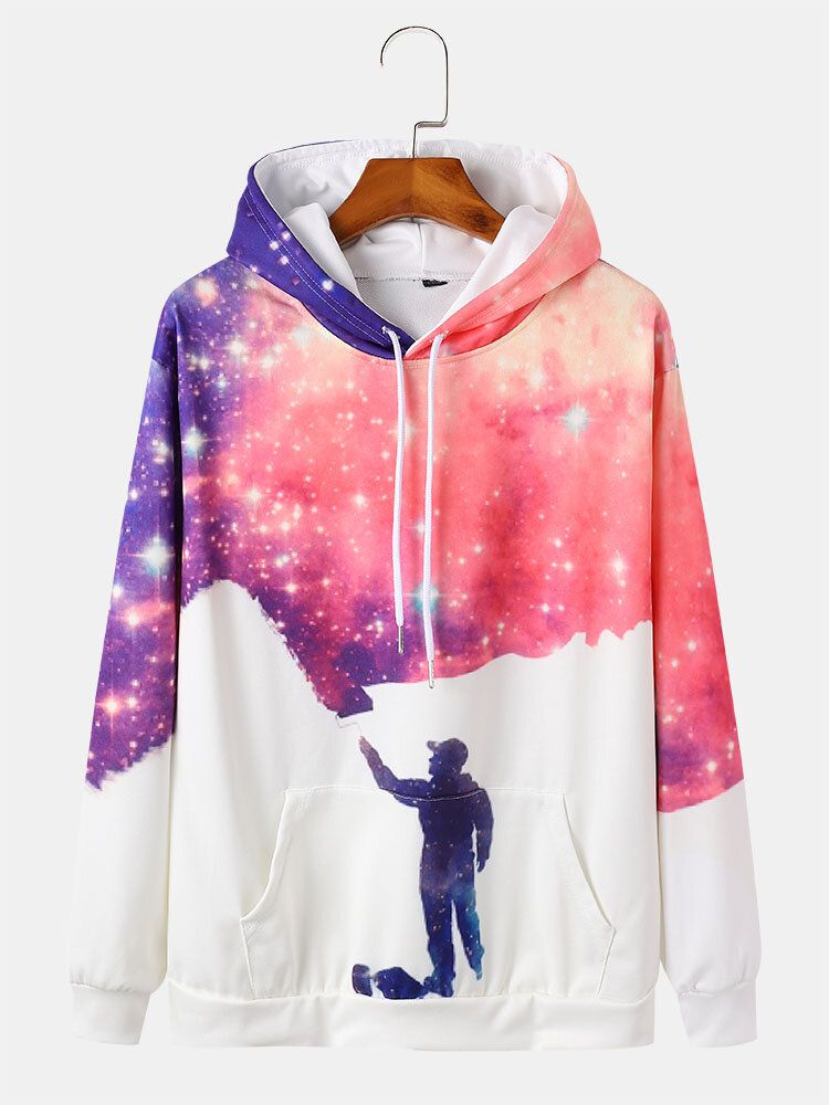 Sudaderas Con Capucha Con Cordón Informal Con Estampado De Figura De Cielo Estrellado Para Hombre